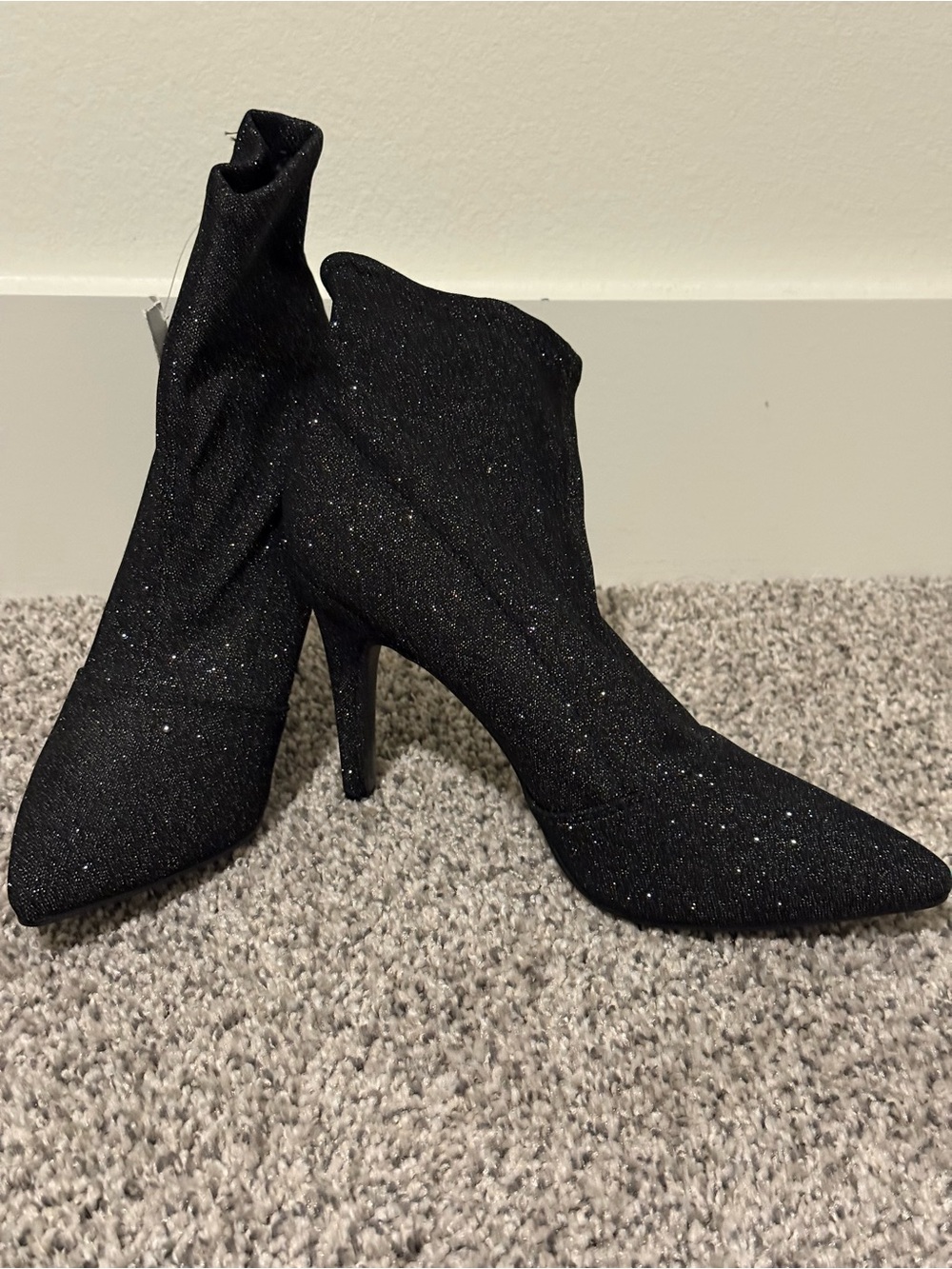 Black Glitter Pointed Sock Ankle Boots size 7